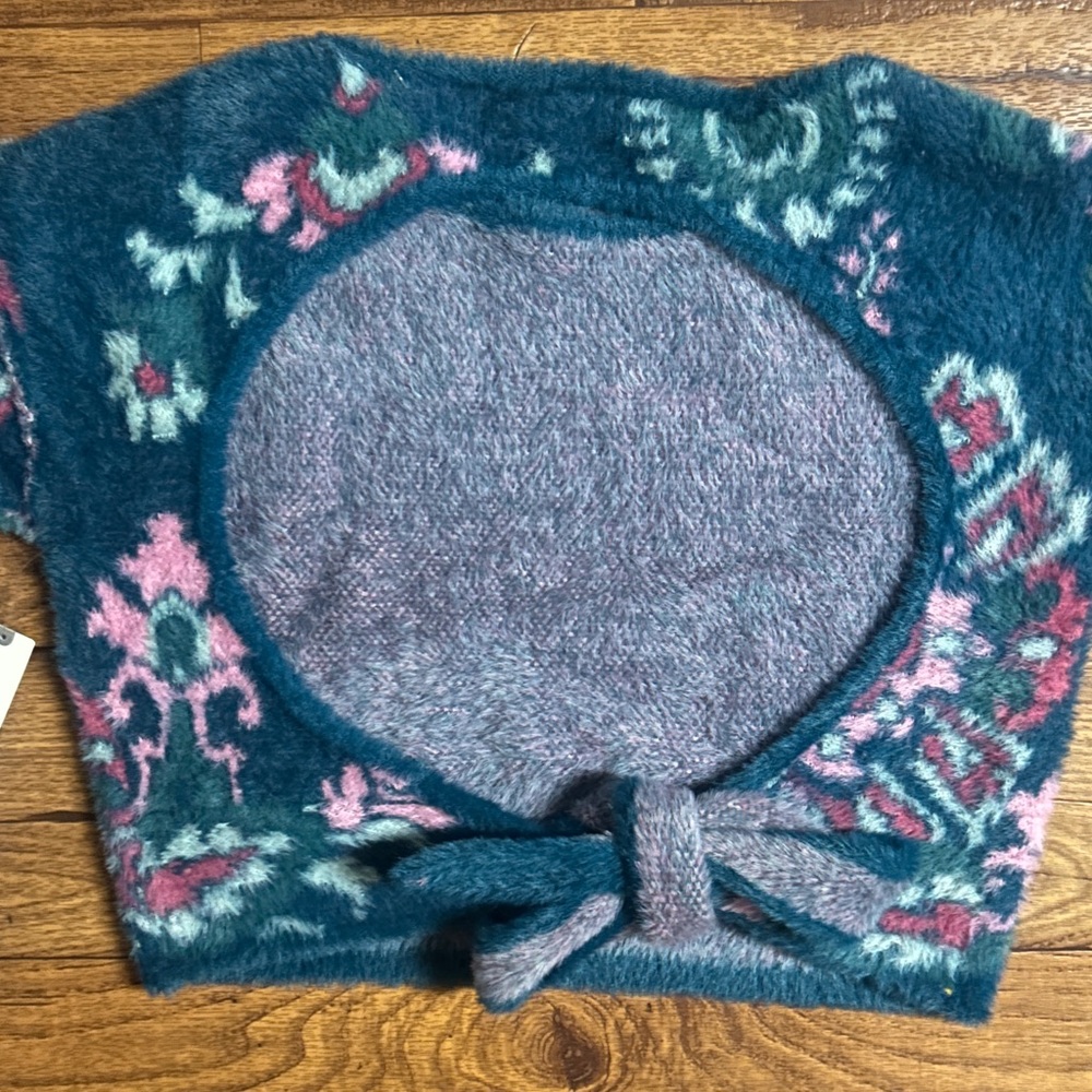 Anthropologie (Daily Practice) ~ Small ~ Blue/Pink Floral ~ Fleece Crop Sweater - Picture 14 of 16